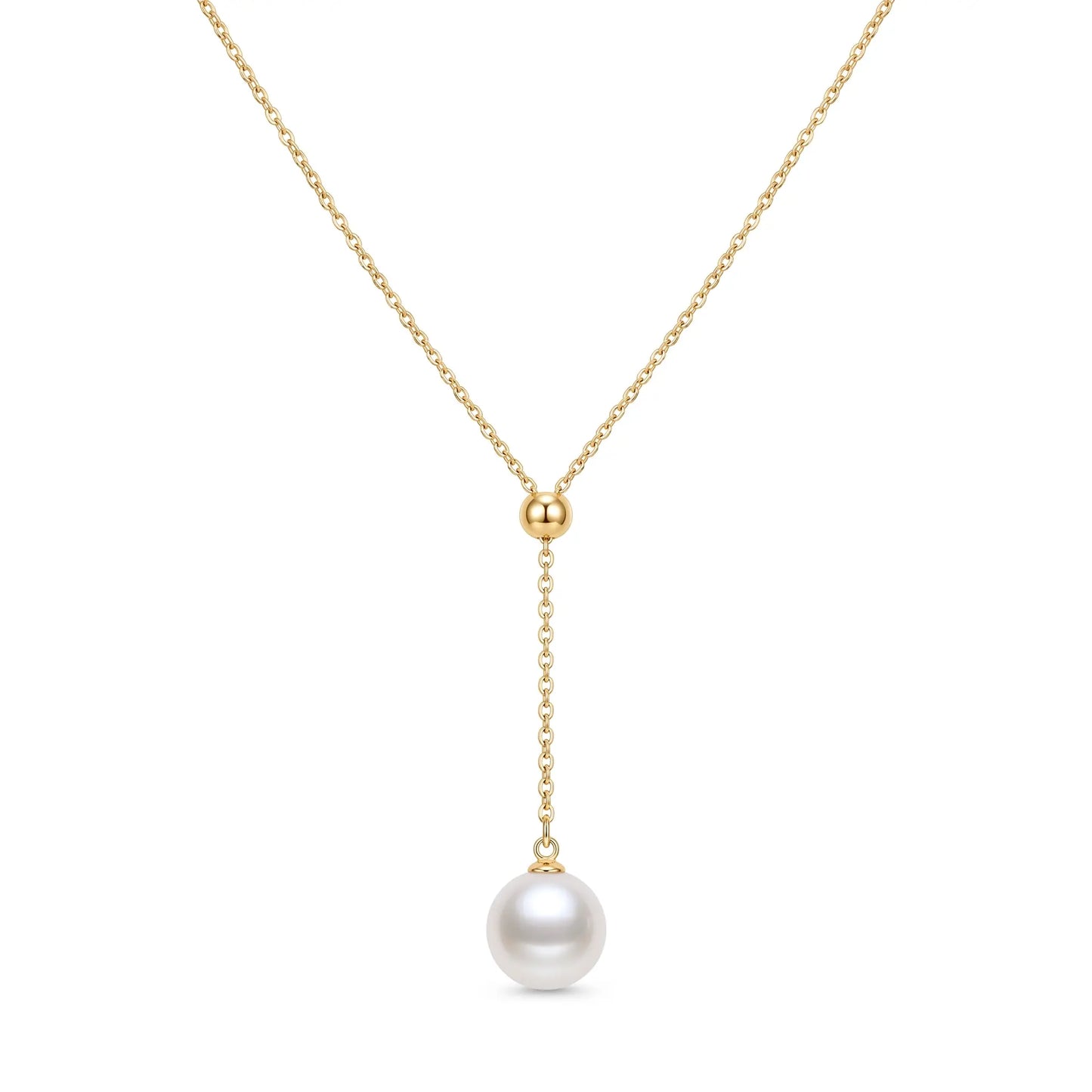 18K Solid Gold (Au750) 9-9.5mm Genuine Freshwater Pearl Y Necklace