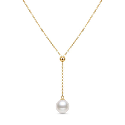 18K Solid Gold (Au750) 9-9.5mm Genuine Freshwater Pearl Y Necklace
