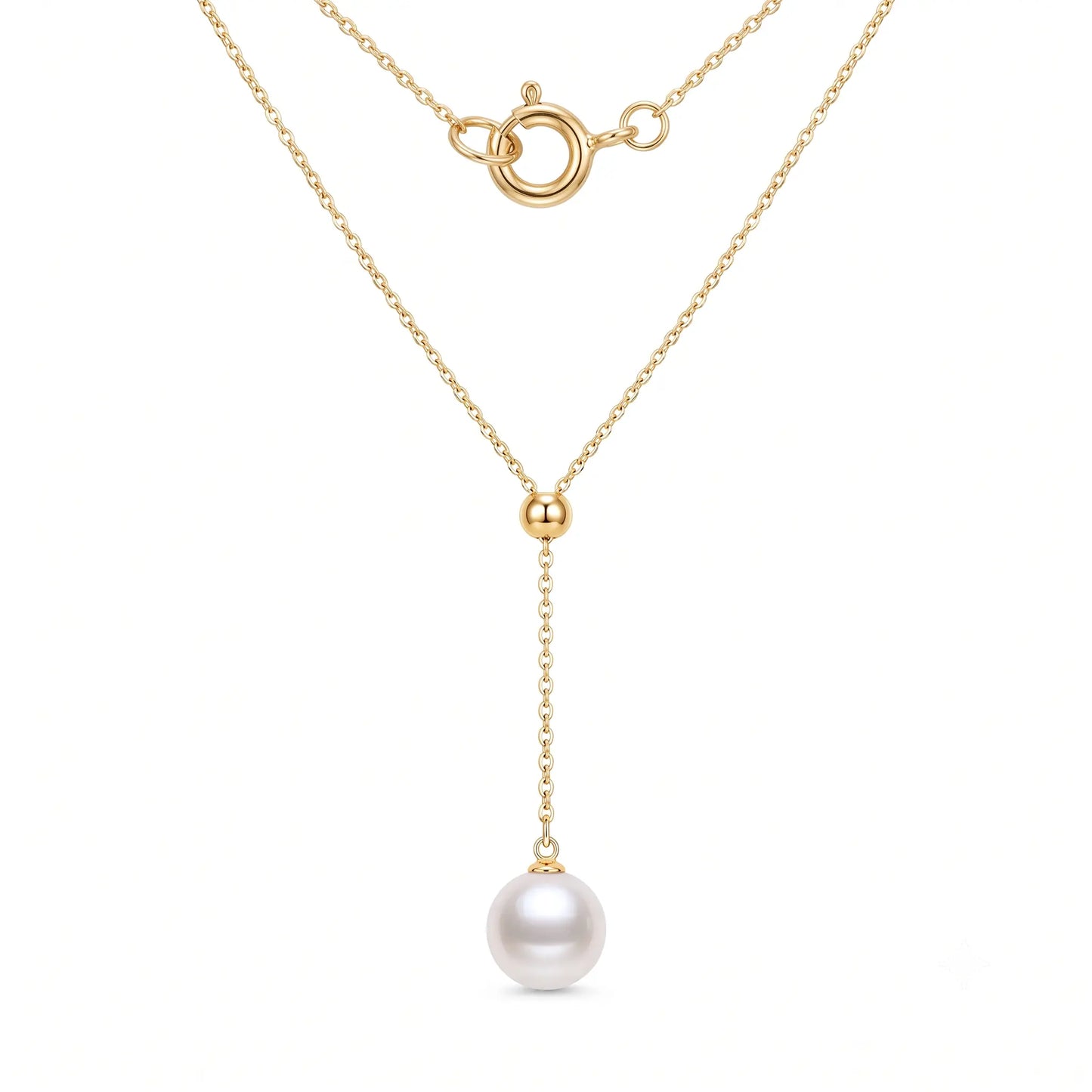 Wedding Pearl Necklace for Bride, 18K Solid Gold Au750 9-9.5mm Genuine Freshwater Pearl Y-Chain Drop