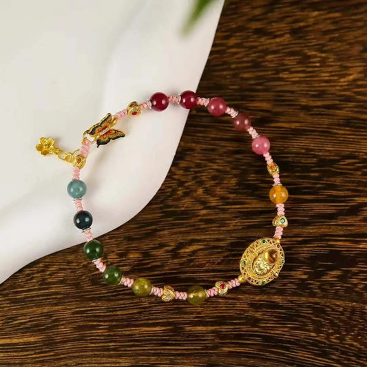 Enamel Butterfly Tourmaline Bracelet | Handcrafted Cloisonné Jewelry