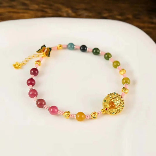 Enamel Butterfly Tourmaline Bracelet | Handcrafted Cloisonné Jewelry