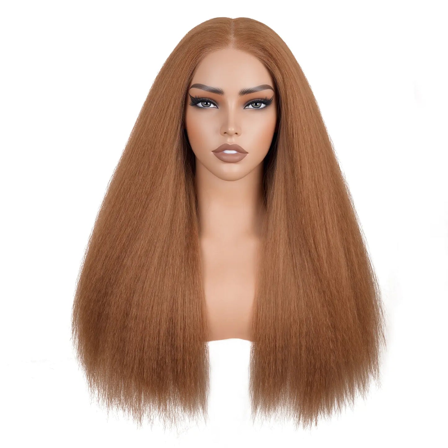 13X6 Synthetic Lace Front Wig Kinky Straight Lace Front Wig Pre Plucked 180% Density Yaki Straight Lace Front Wigs For Black Women Heat Resistant Hair