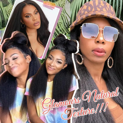 13X6 Synthetic Lace Front Wig Kinky Straight Lace Front Wig Pre Plucked 180% Density Yaki Straight Lace Front Wigs For Black Women Heat Resistant Hair