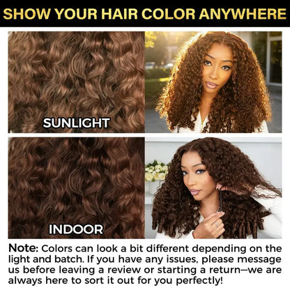 13x6 Lace Frontal Glueless Wigs #4 Brown Color 220% Density Water Wave Virgin Human Hair Wigs Pre Plucked Natural Hairline