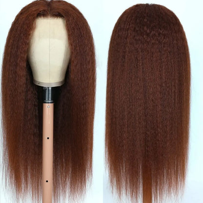 13X6 Synthetic Lace Front Wig Kinky Straight Lace Front Wig Pre Plucked 180% Density Yaki Straight Lace Front Wigs For Black Women Heat Resistant Hair