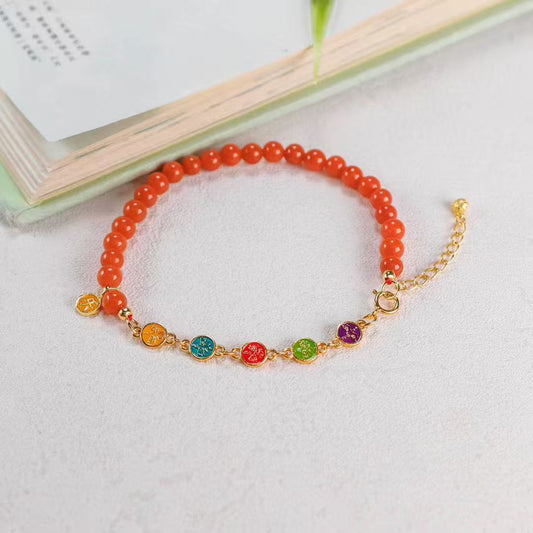 Five Wealth Gods Bracelet – Red Agate Cloisonné Enamel