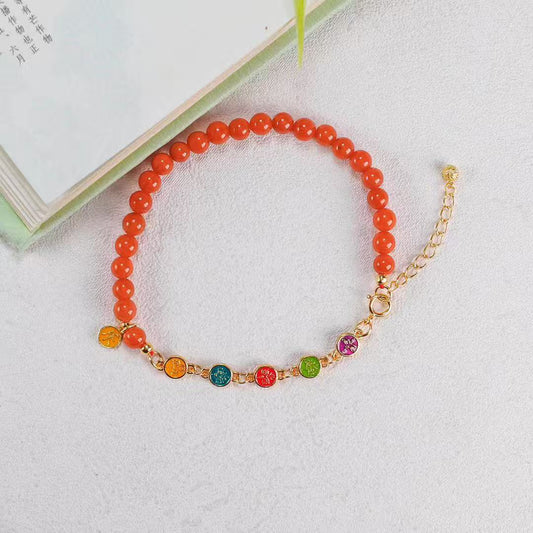 Five Wealth Gods Bracelet – Red Agate Cloisonné Enamel