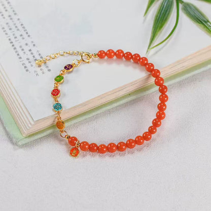 Five Wealth Gods Bracelet – Red Agate Cloisonné Enamel