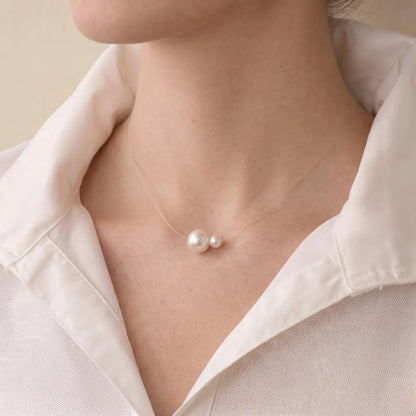 5-7.5mm Freswater Pearl Floating Solitaire Necklace with Invisible Chain