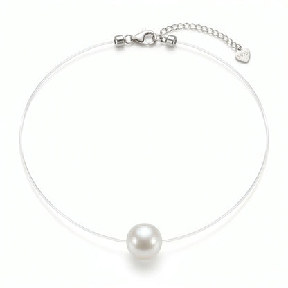 7-9.5mm Premium Freshwater Floating Solitaire Pearl Necklace with Invisible Chain