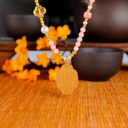 Ganesha Blessing Necklace – Pink Opal, Pearl & Enamel Pendant