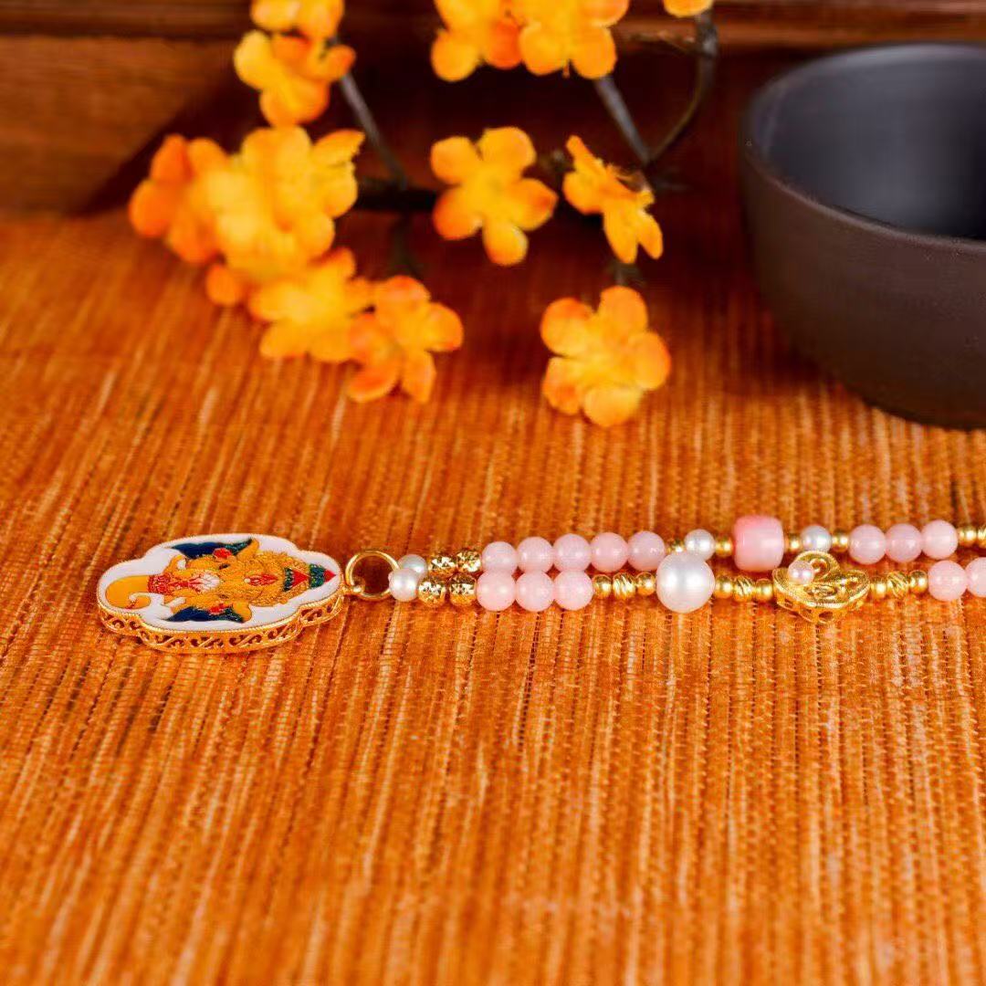 Ganesha Blessing Necklace – Pink Opal, Pearl & Enamel Pendant