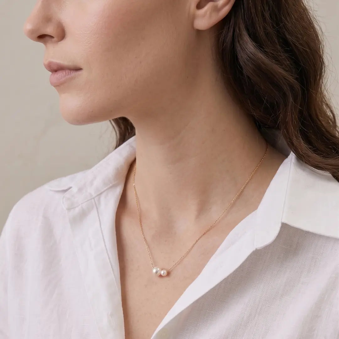 18K Solid Gold 5-7.5mm Japanese Akoya Pearl Necklace
