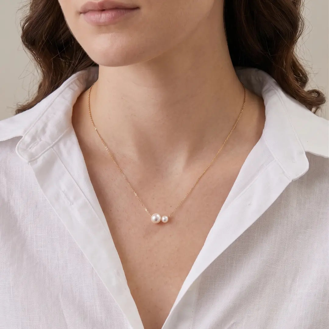 18K Solid Gold 5-7.5mm Japanese Akoya Pearl Necklace
