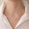 Delicate 18K Solid Gold Floating Pearl Station Necklace, 3-3.5mm Genuine Freshwater Pearl Choker for Women