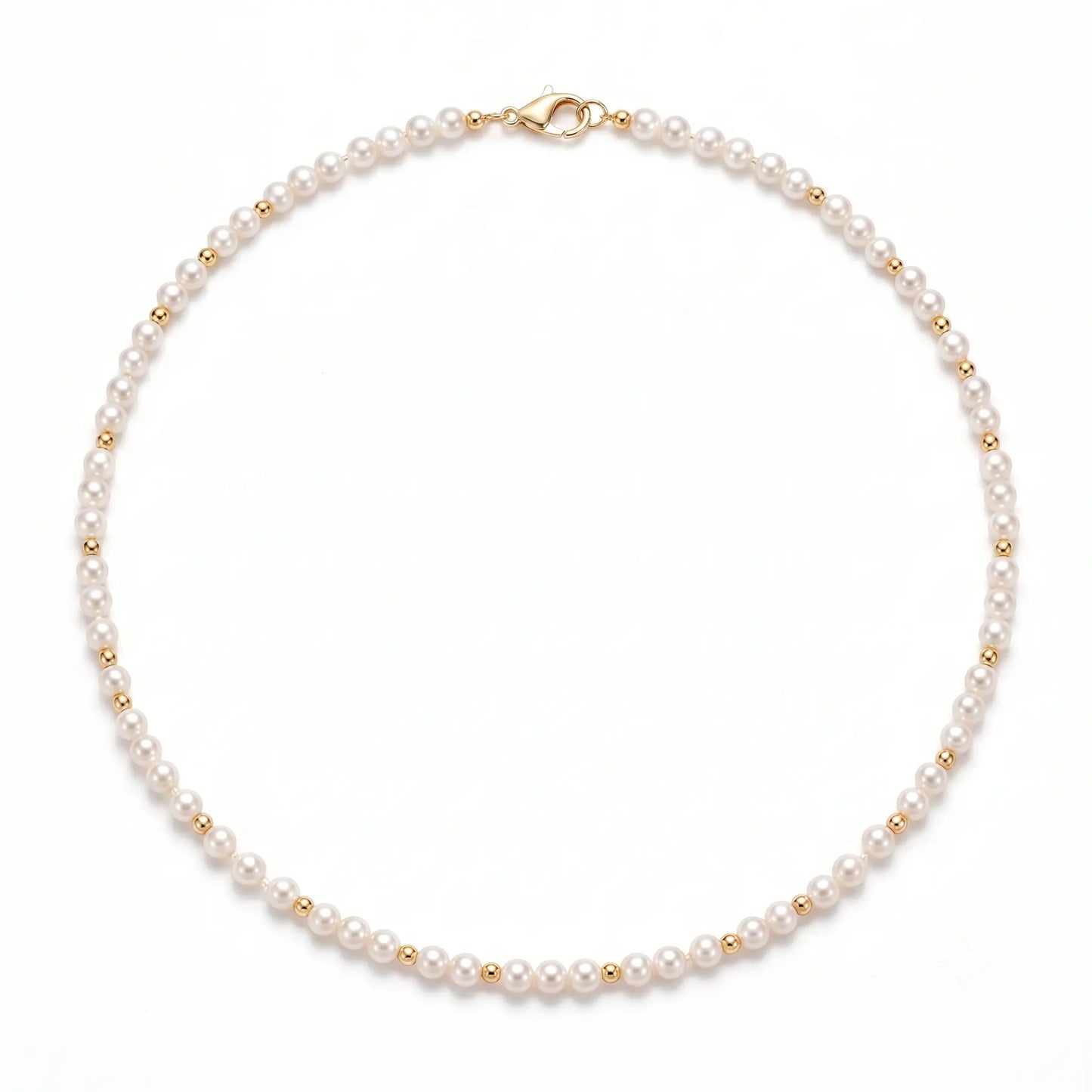 5-5.5mm Pearl Choker with 18K Solid Gold Beads Luxury Gift for Her