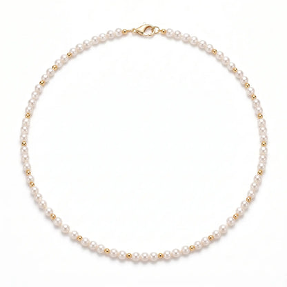 5-5.5mm Pearl Choker with 18K Solid Gold Beads Luxury Gift for Her