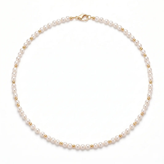 5-5.5mm Pearl Choker with 18K Solid Gold Beads Luxury Gift for Her