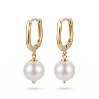 7-7.5mm Geometric Pearl Hoop Earrings, Elegant Everyday U-Shaped Pearl Dangle Drop Earrings