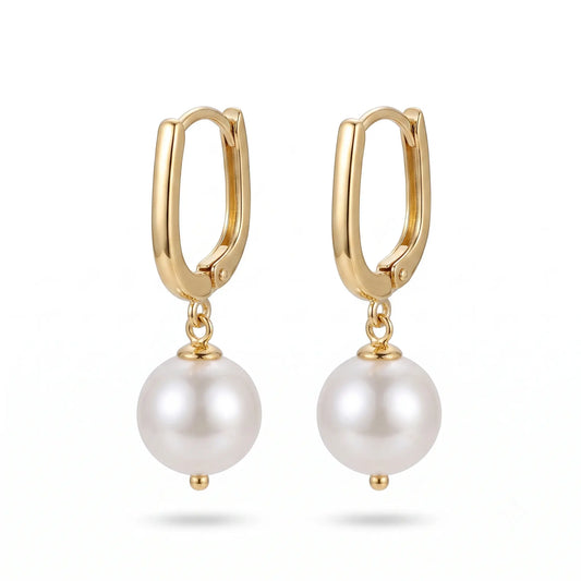 7-7.5mm Geometric Pearl Hoop Earrings, Elegant Everyday U-Shaped Pearl Dangle Drop Earrings