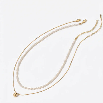 Versatile 2-Piece Set: Dainty Gold Bead and Freshwater Pearl Layering Necklace