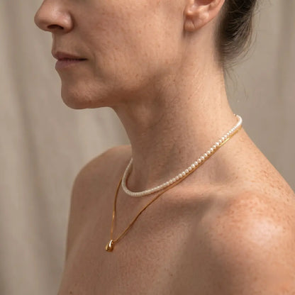 Versatile 2-Piece Set: Dainty Gold Bead and Freshwater Pearl Layering Necklace