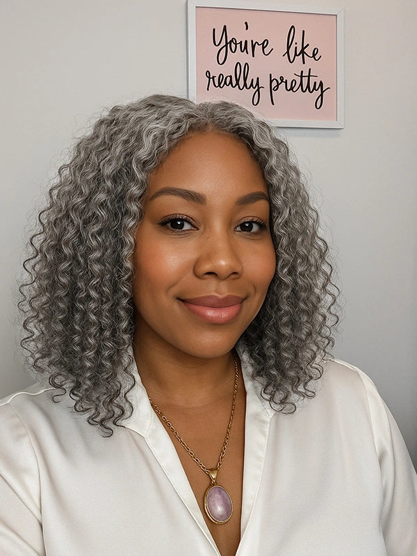 5x5 Deep Curly Salt And Pepper Glueless Gray Color Pre-Cut Lace Bob Wig