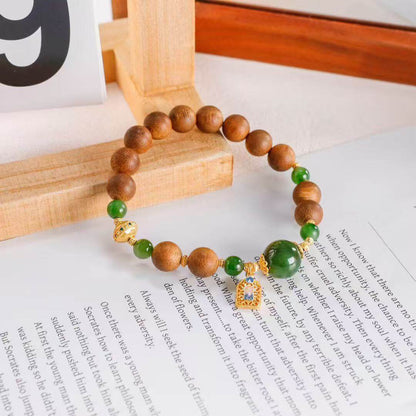 Green Jade Bracelet Great Fortune Agarwood & Cloisonné “Da Ji” Edition