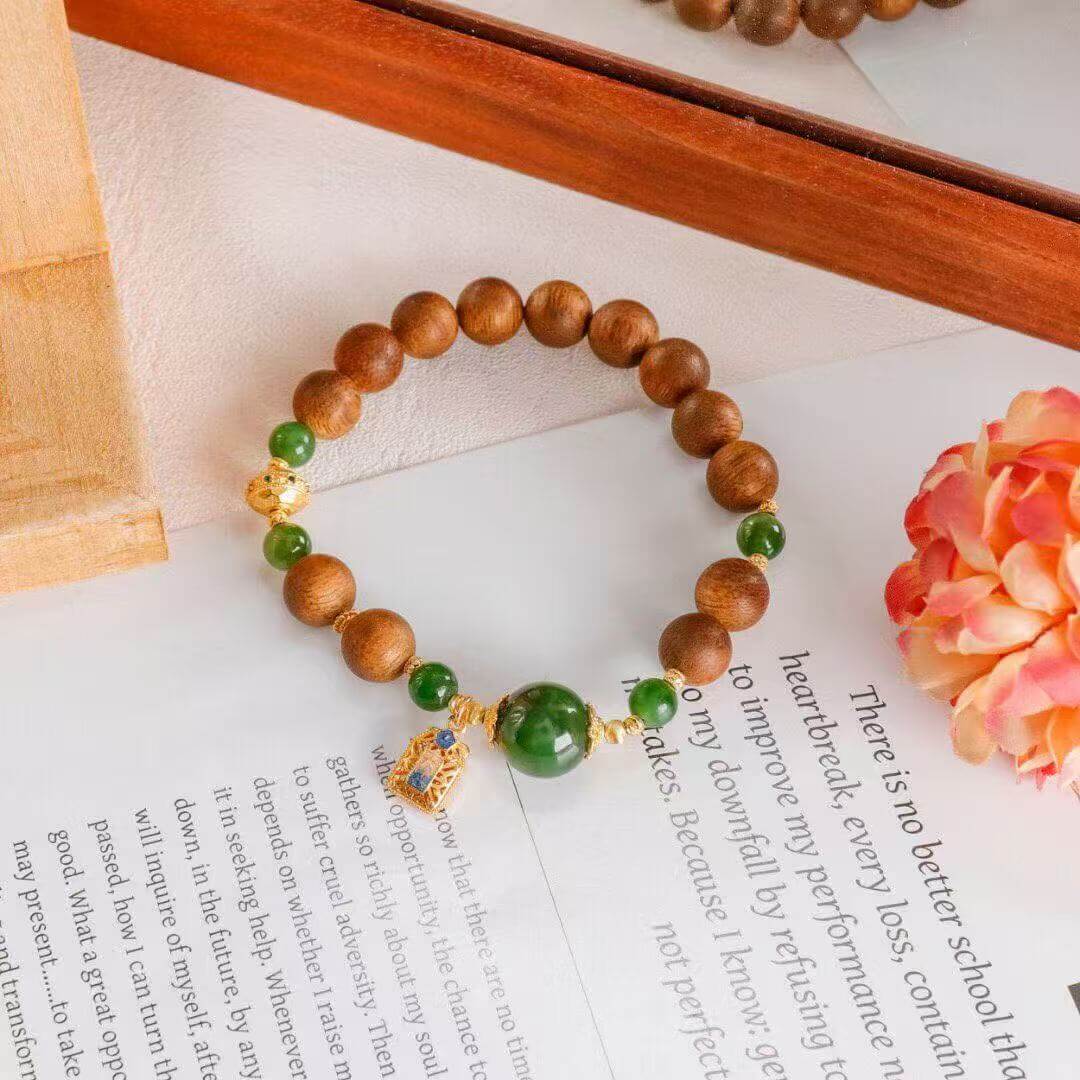 Green Jade Bracelet Great Fortune Agarwood & Cloisonné “Da Ji” Edition