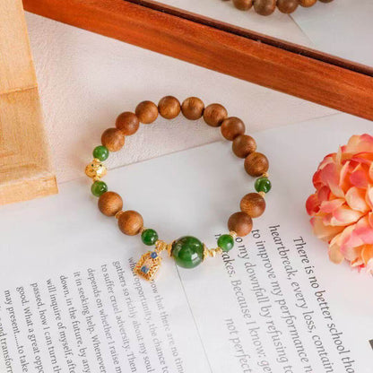 Green Jade Bracelet Great Fortune Agarwood & Cloisonné “Da Ji” Edition