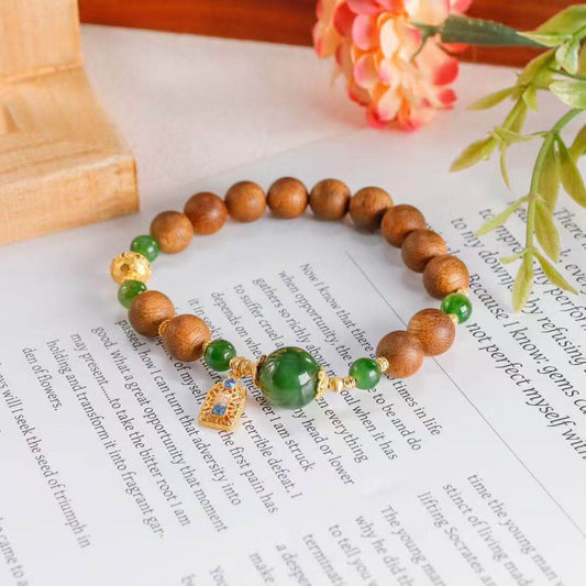 Green Jade Bracelet Great Fortune Agarwood & Cloisonné “Da Ji” Edition