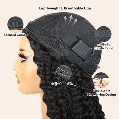 Water Wave Half Wig with Crochet Hair Bundles Invisi Hairline Wear & Go Glueless Human Hair Wig for Beginners