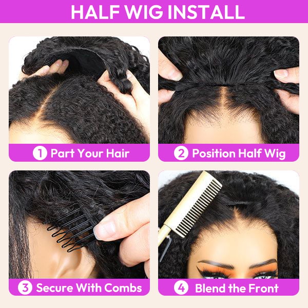 Water Wave Half Wig with Crochet Hair Bundles Invisi Hairline Wear & Go Glueless Human Hair Wig for Beginners