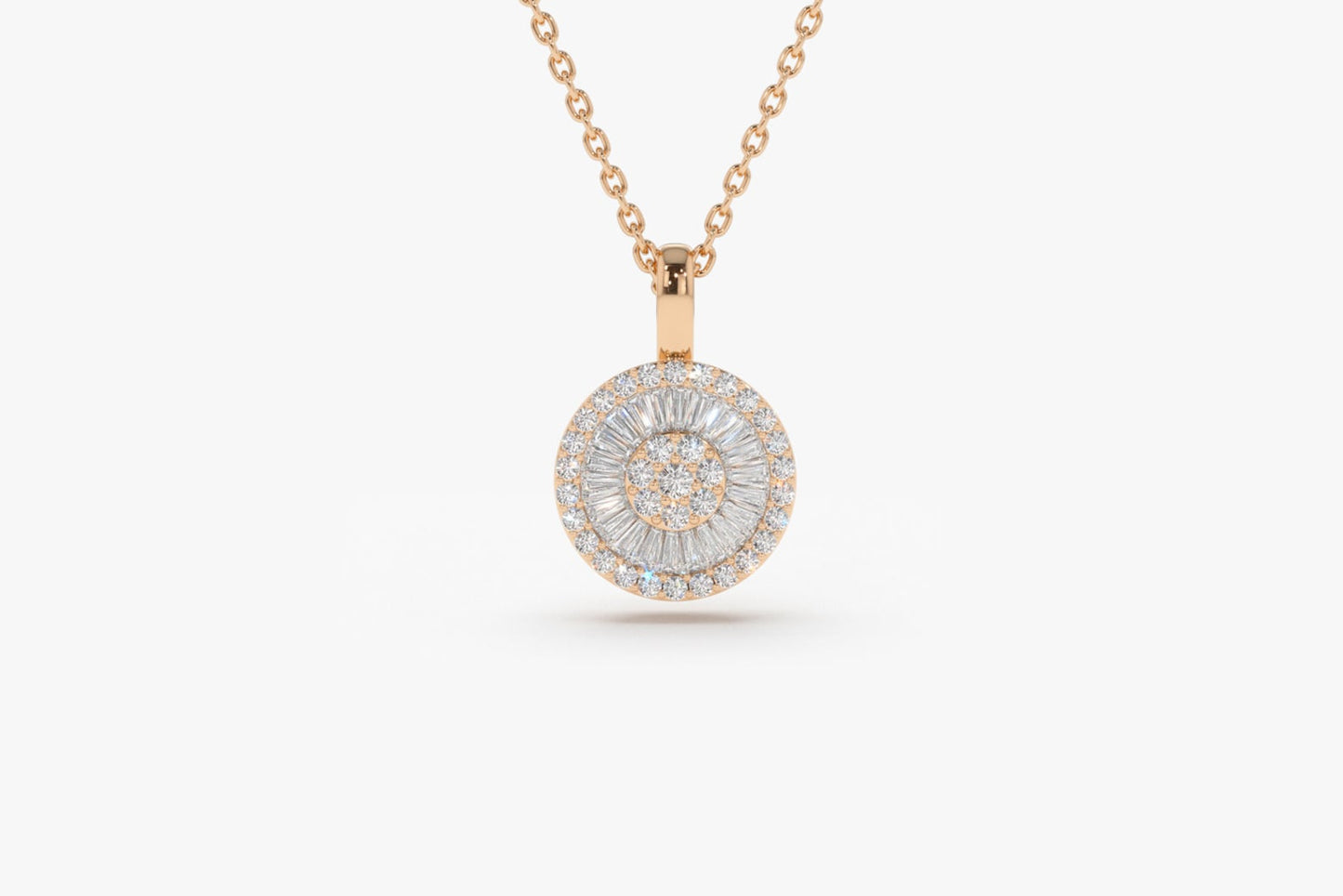 Baguette Diamond Disc Cluster Necklace