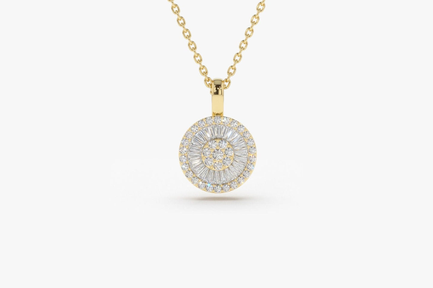 Baguette Diamond Disc Cluster Necklace