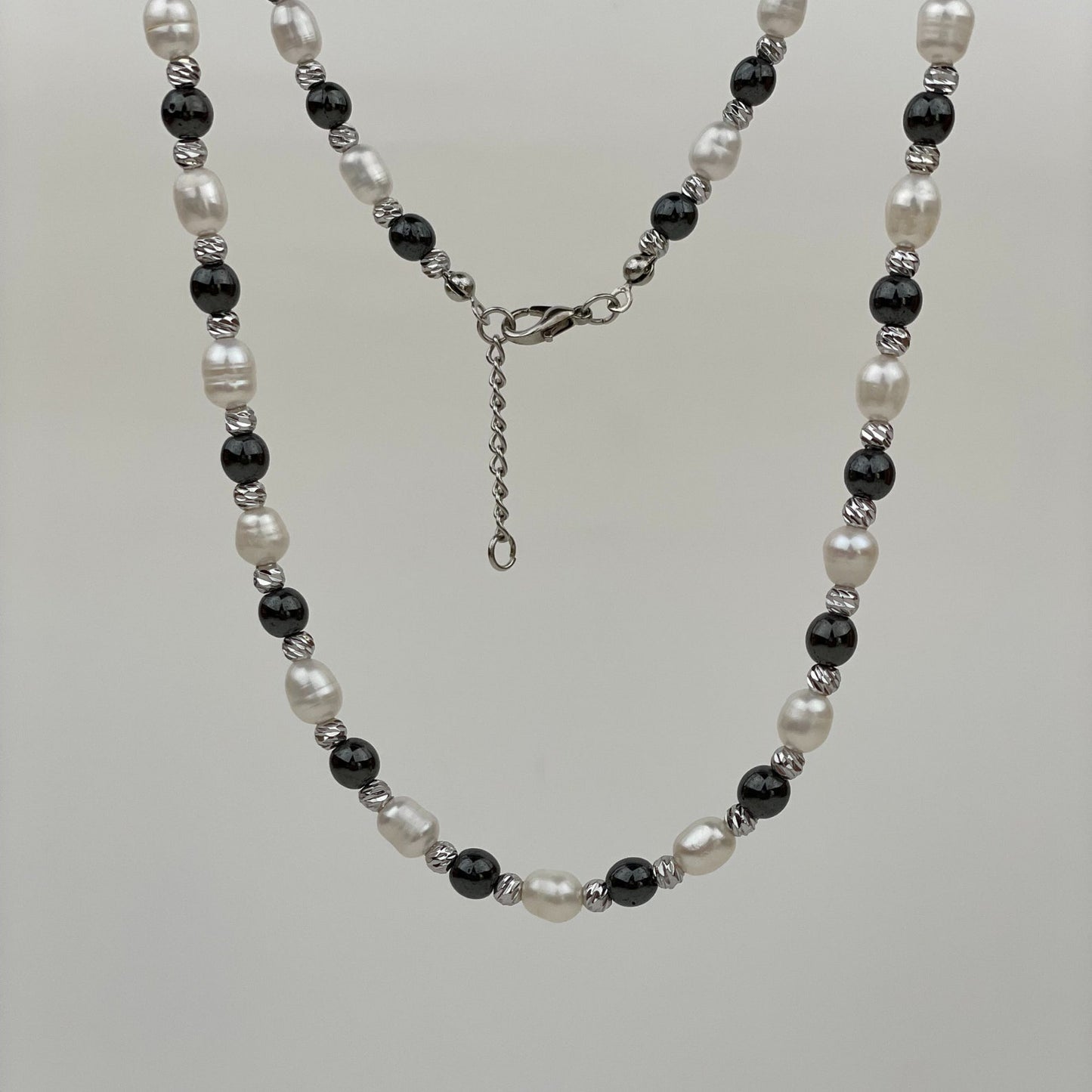 Mens Hematite Freshwater Pearl Necklace