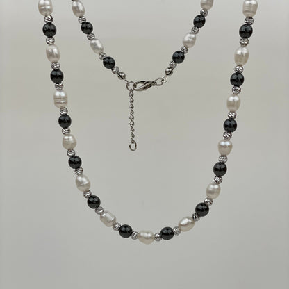 Mens Hematite Freshwater Pearl Necklace