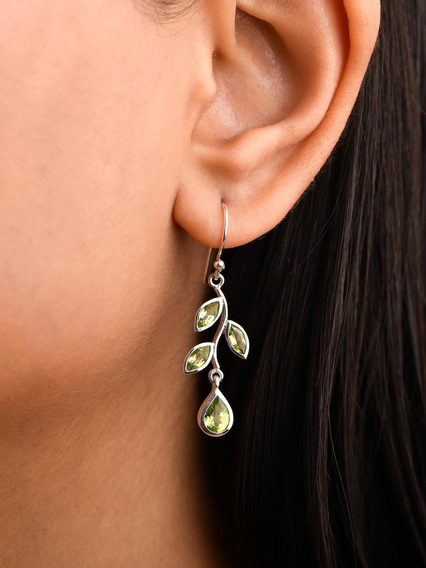 Handmade Leaf Peridot Gold Vermeil Earrings