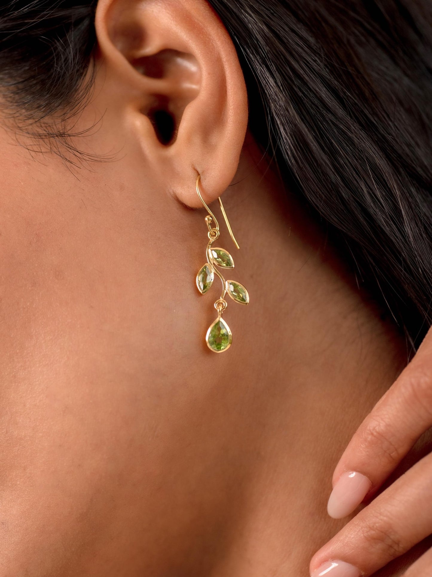 Handmade Leaf Peridot Gold Vermeil Earrings