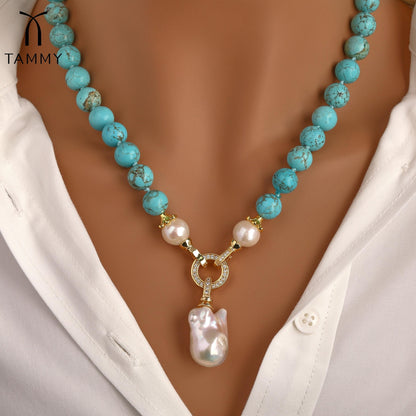 Adjustable Freshwater Pearl Turquoise Necklace