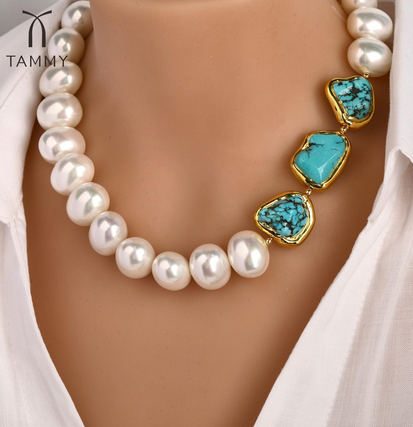 Handmade Pearl Turquoise Necklace