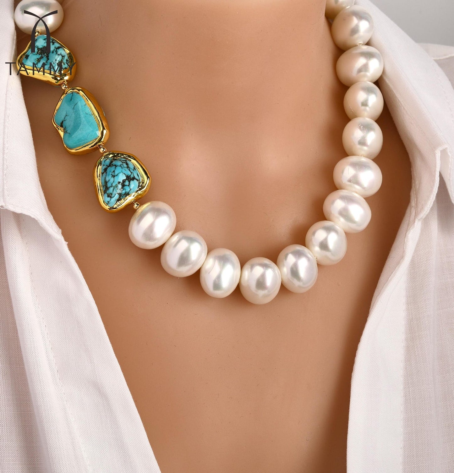 Handmade Pearl Turquoise Necklace