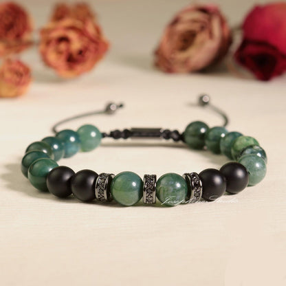 Black Onyx Natural Stone Adjustable Men's Bracelet, Gift for Husband Dad, Spiritual Healing Protection Powerful