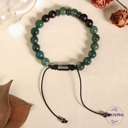 Black Onyx Natural Stone Adjustable Men's Bracelet, Gift for Husband Dad, Spiritual Healing Protection Powerful