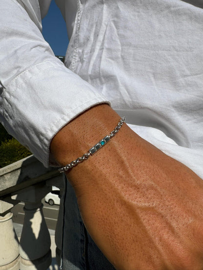 Turquoise Enamel Bead  Silver Bracelet