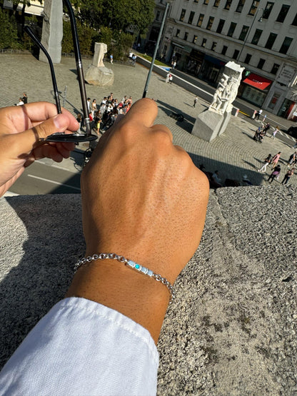 Turquoise Enamel Bead  Silver Bracelet