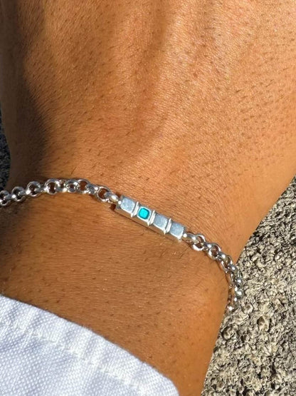 Turquoise Enamel Bead  Silver Bracelet