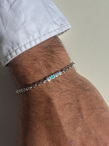 Turquoise Enamel Bead  Silver Bracelet