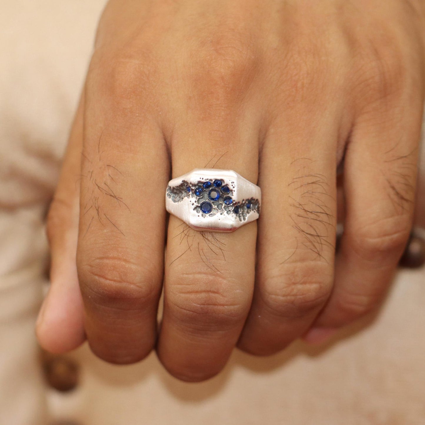 Blue Sapphire Sterling Silver Signet Ring