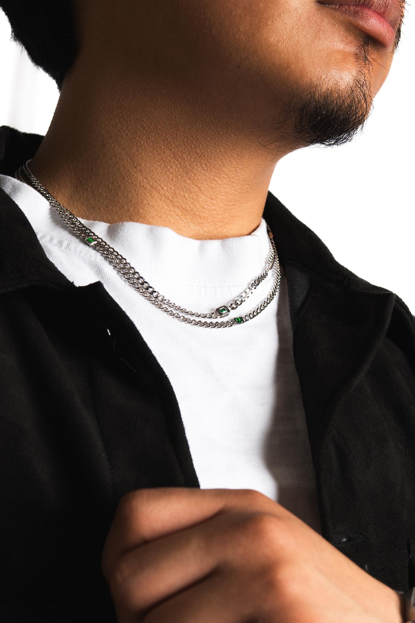 Green Emerald Styled Gold Chain Necklace